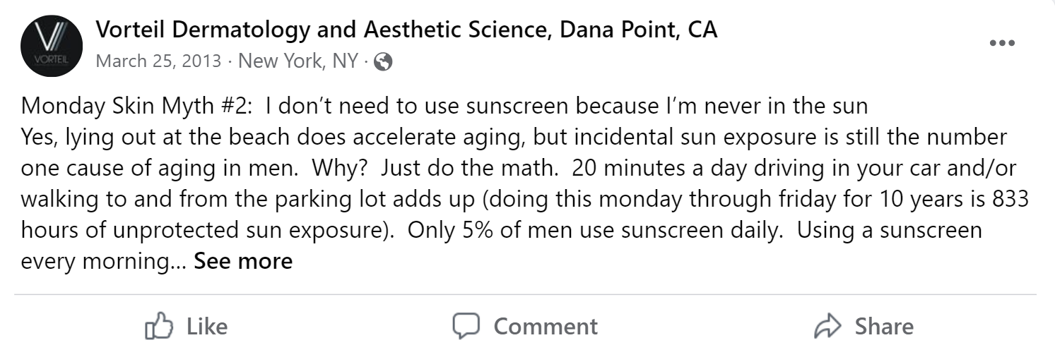 Men's skin myth number two, men need to use sunscreen