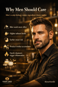 Men should care about what is in their shampoo. Their scalp skin is begging for quality ingredients.